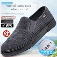 Férfi corduroy slip-on cipők, alacsony felső rész, kerek orr, PVC talp