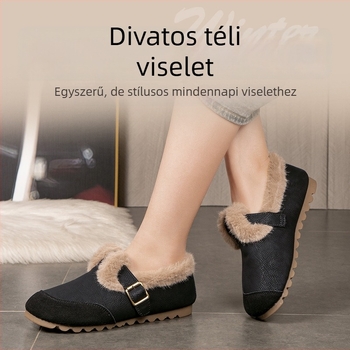 Női mikroszálas mokaszni téli béléses – kerek orr, alacsony sarok 1–3 cm, belső műszőrmés, összetett talp