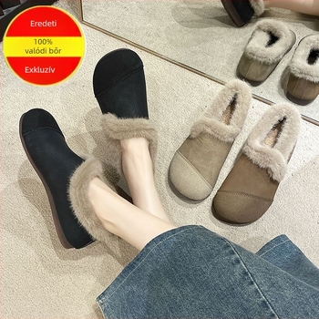 Női plüss slip-on cipő, kerek orr, felső műbőr, belső plüss, talp kompozit, alacsony sarka, téli 2024