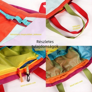 Nylon tote táska, nagy kapacitású, vízszintes négyzetes forma, nyitott felső, egy vállpánt, nylon bélés