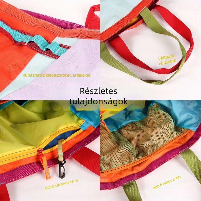 Nylon tote táska, nagy kapacitású, vízszintes négyzetes forma, nyitott felső, egy vállpánt, nylon bélés