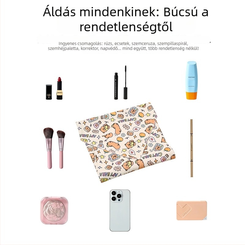 Öntapadós összehajtható dizájnnal kozmetikai táska, négyszögletes poliészter anyagból, utazáshoz