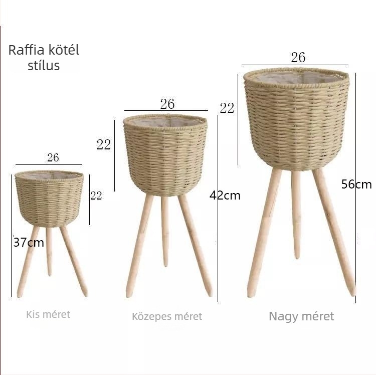 Rattan virágkosár magas faállványon, beltéri nappali dekorációhoz, lélegző és tartós