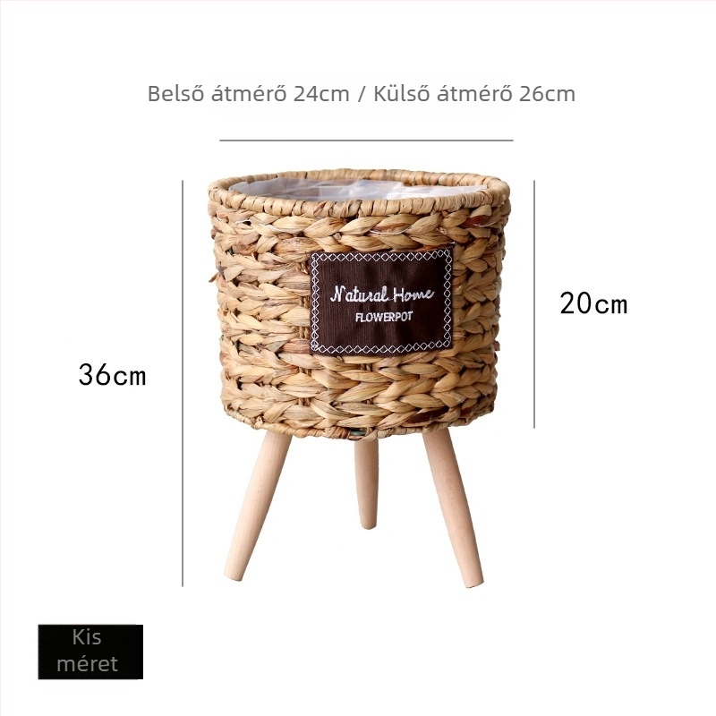 Rattan virágkosár magas faállványon, beltéri nappali dekorációhoz, lélegző és tartós