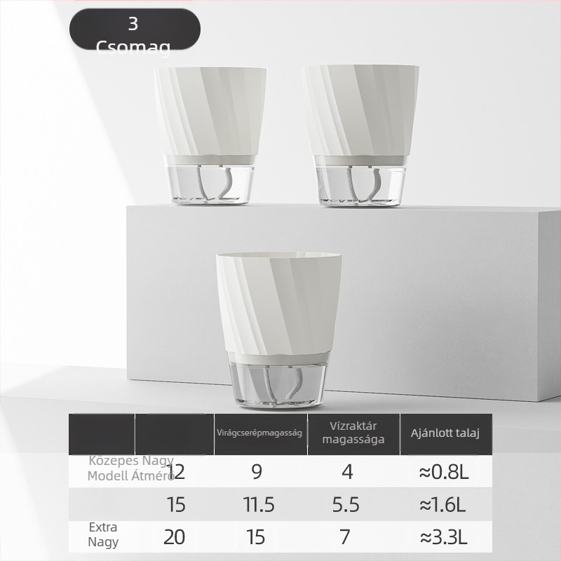Önitató virágtartó átlátszó műanyagból, korrózióálló és tartós; asztalra vagy álló helyzetben használható, skandináv minimalist dizájn, injekciós formázással készült.