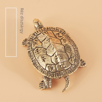 Sárgaréz teknős asztali dísz, 24 napszakos időszakok, kézzel készített, gravírozott, kínai stílus