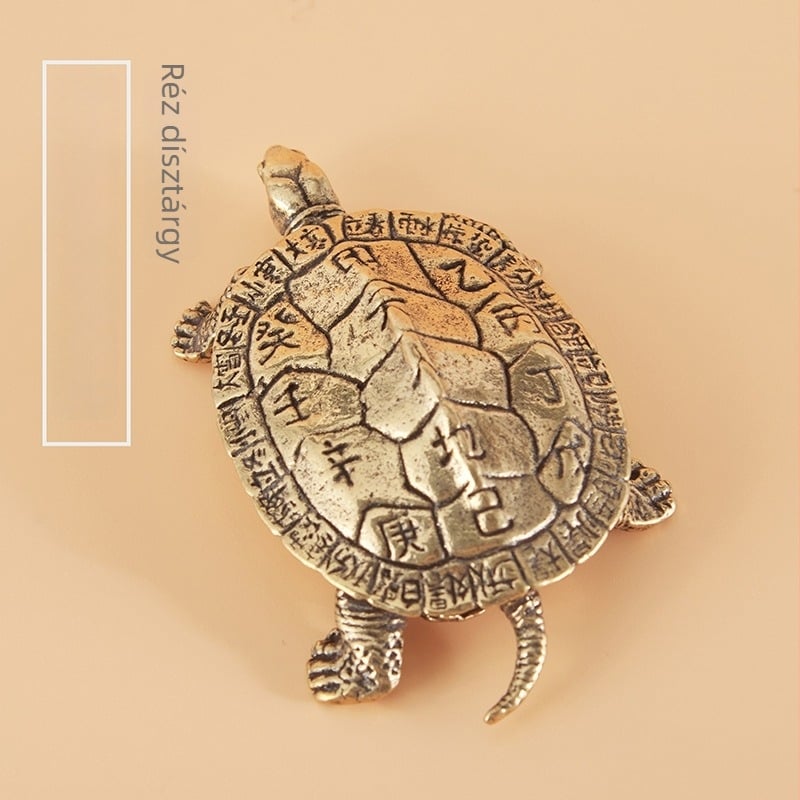 Sárgaréz teknős asztali dísz, 24 napszakos időszakok, kézzel készített, gravírozott, kínai stílus