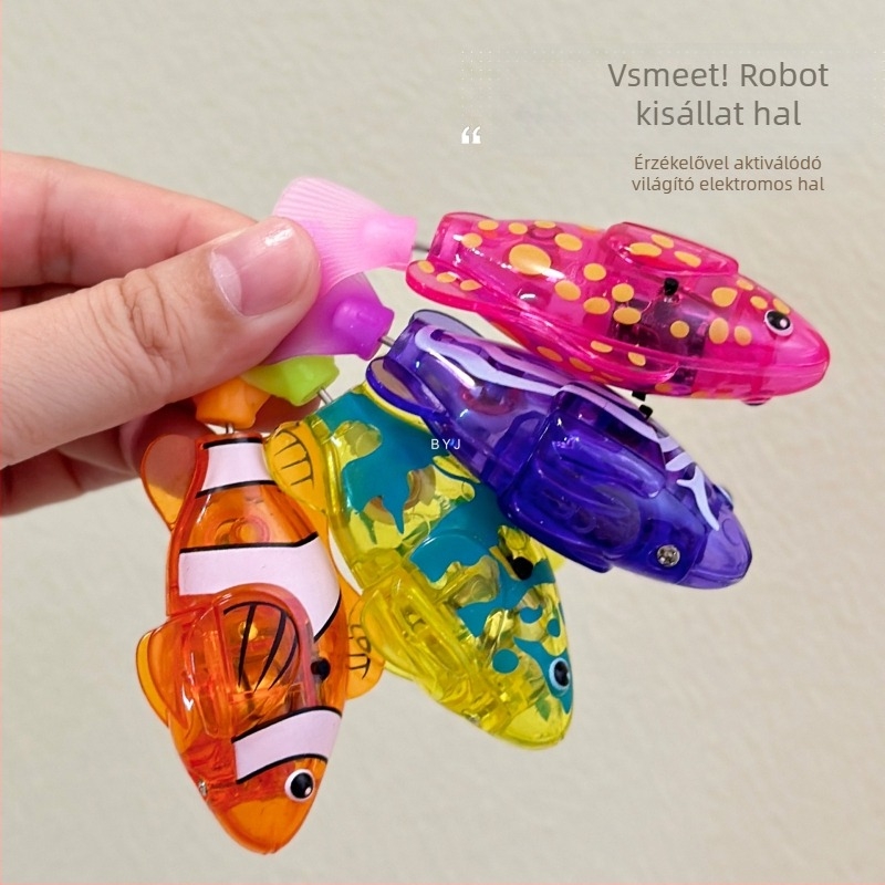 Fürdőjáték csecsemőknek: LED-érzékelős elektromos kis hal – műanyagból, úszó interaktív vízi játék 0–3 éveseknek
