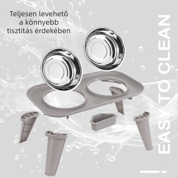 Lai paifu rozsdamentes acél kisállat etető készlet — Dupla tál nyakvédővel, leválasztható, Zhejiang eredetű