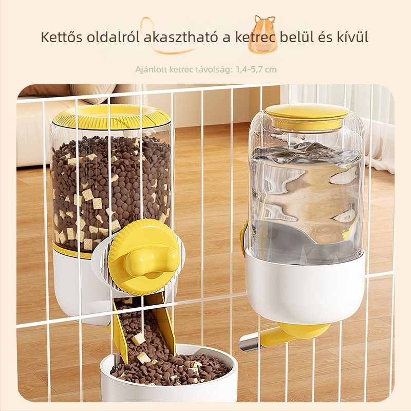 Függő macska-, nyúl- és kutya víz- és etető adagoló, tálakkal