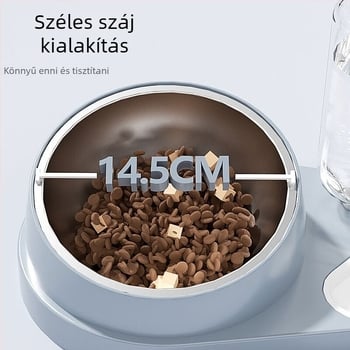 Macska víz- és etető tál; anyagok: PP, PET, rozsdamentes acél; macskáknak