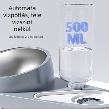 Macska víz- és etető tál; anyagok: PP, PET, rozsdamentes acél; macskáknak