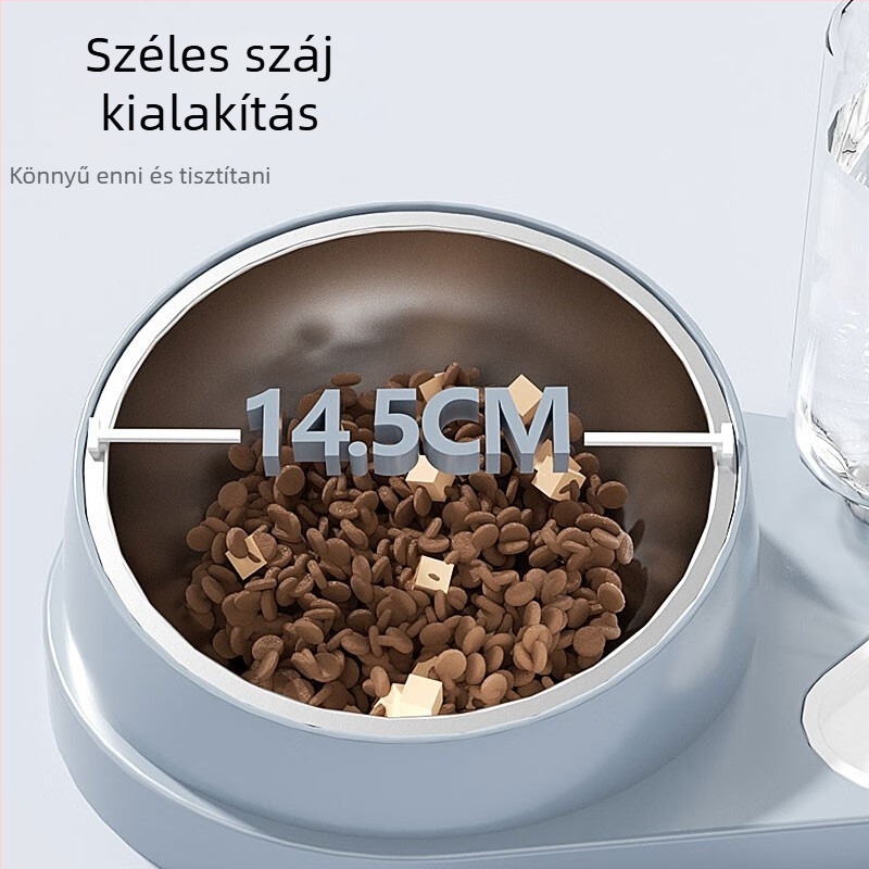 Macska víz- és etető tál; anyagok: PP, PET, rozsdamentes acél; macskáknak