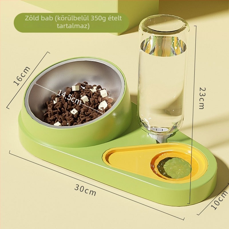 Macska víz- és etető tál; anyagok: PP, PET, rozsdamentes acél; macskáknak