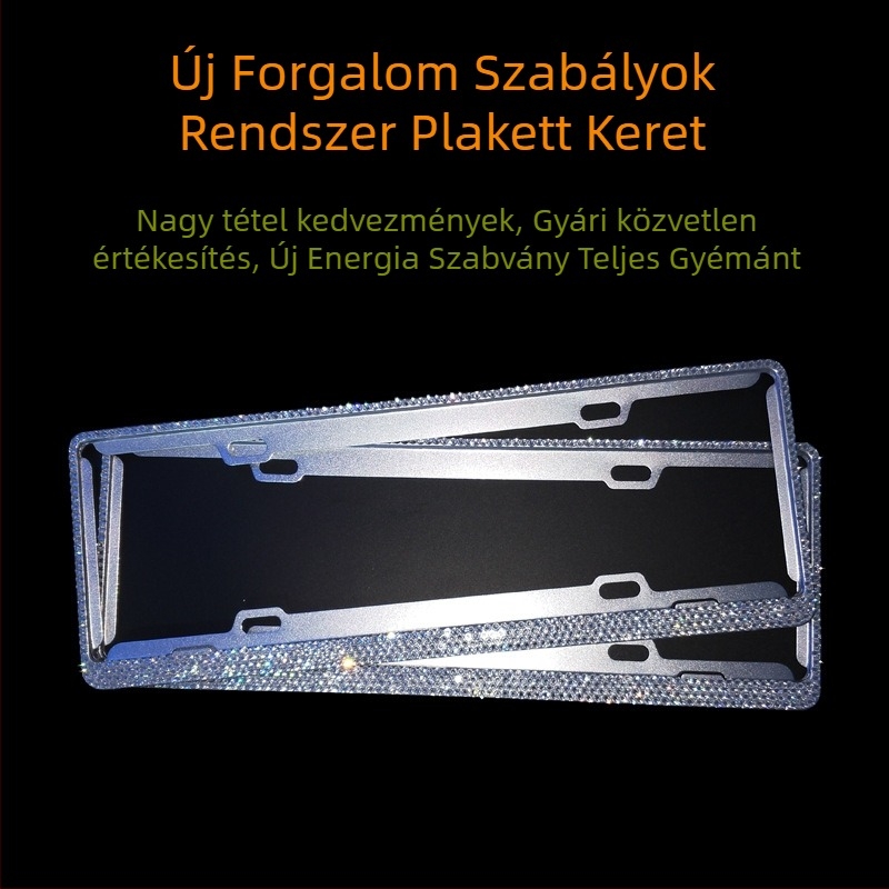 Gyémántdíszes rendszámtábla keret alumínium ötvözetből, újenergia-járművekhez, teljes fúrású dizájn