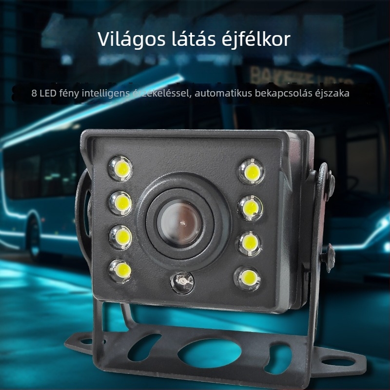 Hátsó nézet kamera buszok és teherautók számára, 9-36V, 170° látószög, 720x480 felbontás, AV kimenet, tükrös kép