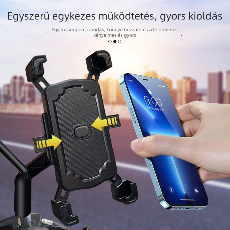 Motoros és kerékpáros telefon-tartó, 4-karos csipesz, forgó tartó, ABS műanyag, visszapillantó és kormány kompatibilis, ütésálló