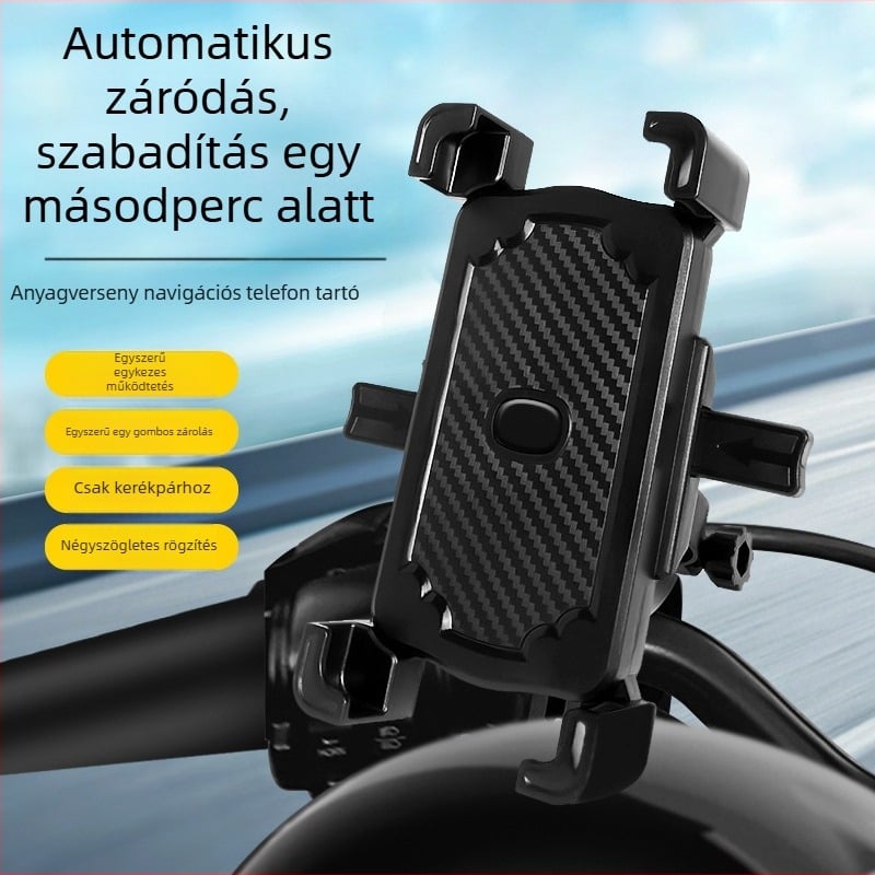 Motoros és kerékpáros telefon-tartó, 4-karos csipesz, forgó tartó, ABS műanyag, visszapillantó és kormány kompatibilis, ütésálló