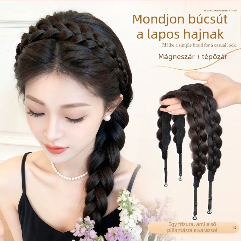 Mágneses halcsont fonat paróka, egy darabos szintetikus haj, anime cosplay stílus, modell CX006 Magnetic Princess Braid, arcformázás és volumen