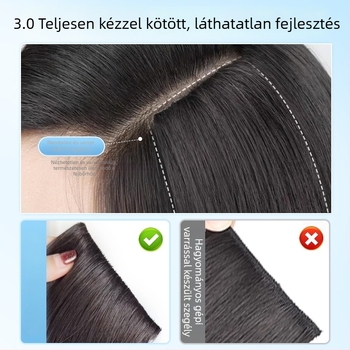 Valódi emberi hajból készült topperszőr, egyenes, egy darabból álló szivacspárna, nem festhető, Modell: Real Hair Sponge Pad Hairpiece, Eredet: Henan