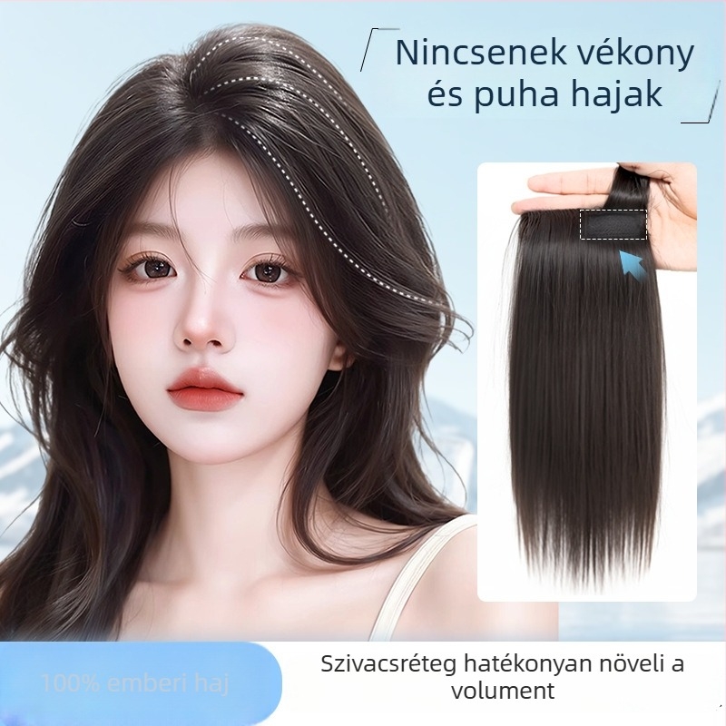 Valódi emberi hajból készült topperszőr, egyenes, egy darabból álló szivacspárna, nem festhető, Modell: Real Hair Sponge Pad Hairpiece, Eredet: Henan