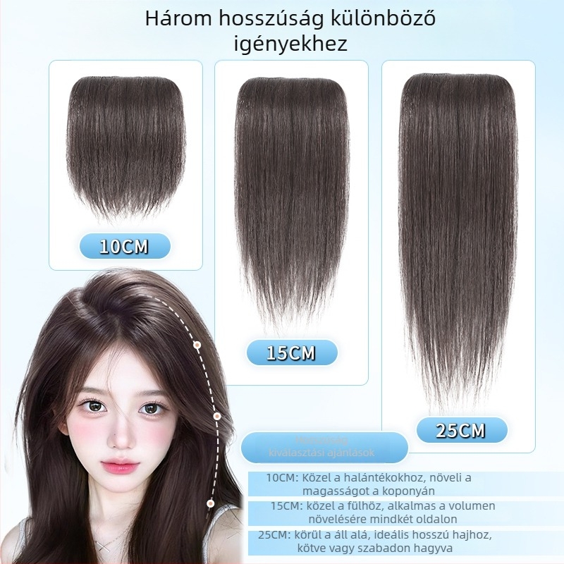 Valódi emberi hajból készült topperszőr, egyenes, egy darabból álló szivacspárna, nem festhető, Modell: Real Hair Sponge Pad Hairpiece, Eredet: Henan