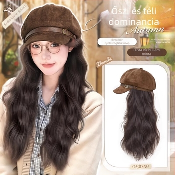 Női sapkás paróka, beret-stílus, víz hullámos fürtök, frufru nélkül, hőálló huzalból, mechanikus kivitel, növeli a haj volumenét