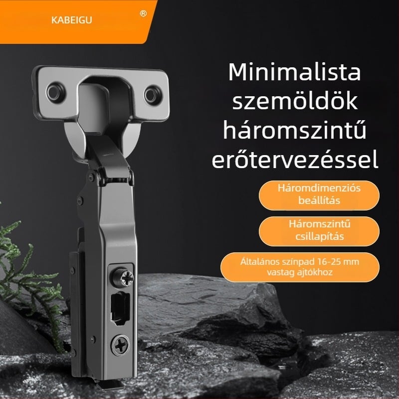 Gardrob ajtó pánt háromrészes csillapítóval és állítható hidraulikával, CG-T9 modell, hidegen hengerelt acél, 1 mm vastagság, elektroplazált bevonat