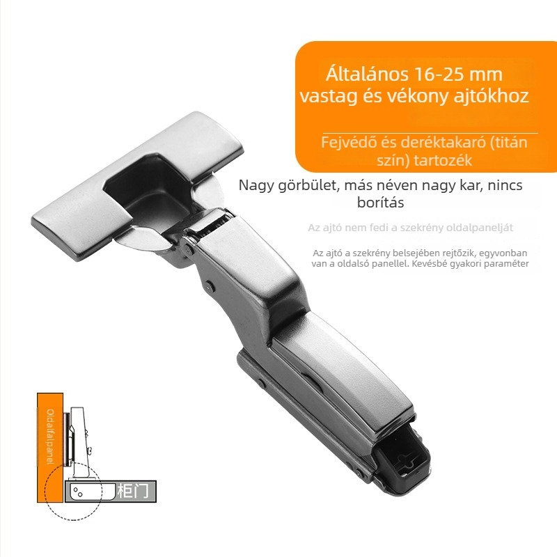 Gardrob ajtó pánt háromrészes csillapítóval és állítható hidraulikával, CG-T9 modell, hidegen hengerelt acél, 1 mm vastagság, elektroplazált bevonat