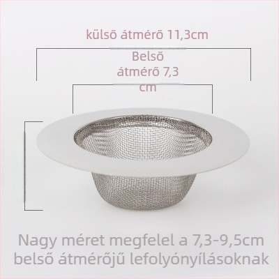 Rozsdamentes acél mosogató szűrő – finom hálószűrő, konyhai lefolyóhoz, dugulás elleni védelem, fürdőszobai hajszálgyűjtő