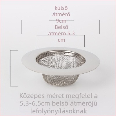 Rozsdamentes acél mosogató szűrő – finom hálószűrő, konyhai lefolyóhoz, dugulás elleni védelem, fürdőszobai hajszálgyűjtő