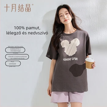 Kismama felső, 95%+ pamut, kerek nyakú, rövid ujjú, középmagas hosszúság 65–80 cm