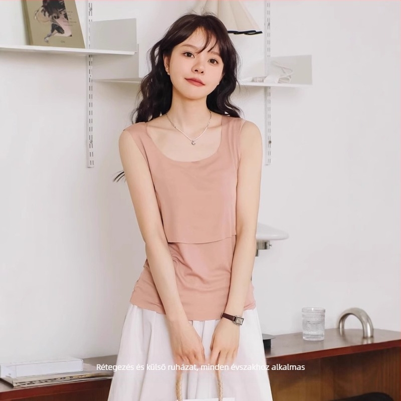 Szoptatós terhes felső - ujjatlan, kerek nyakú, karcsú szabás, nyílás a szoptatáshoz, poliészter-elasztán keverék