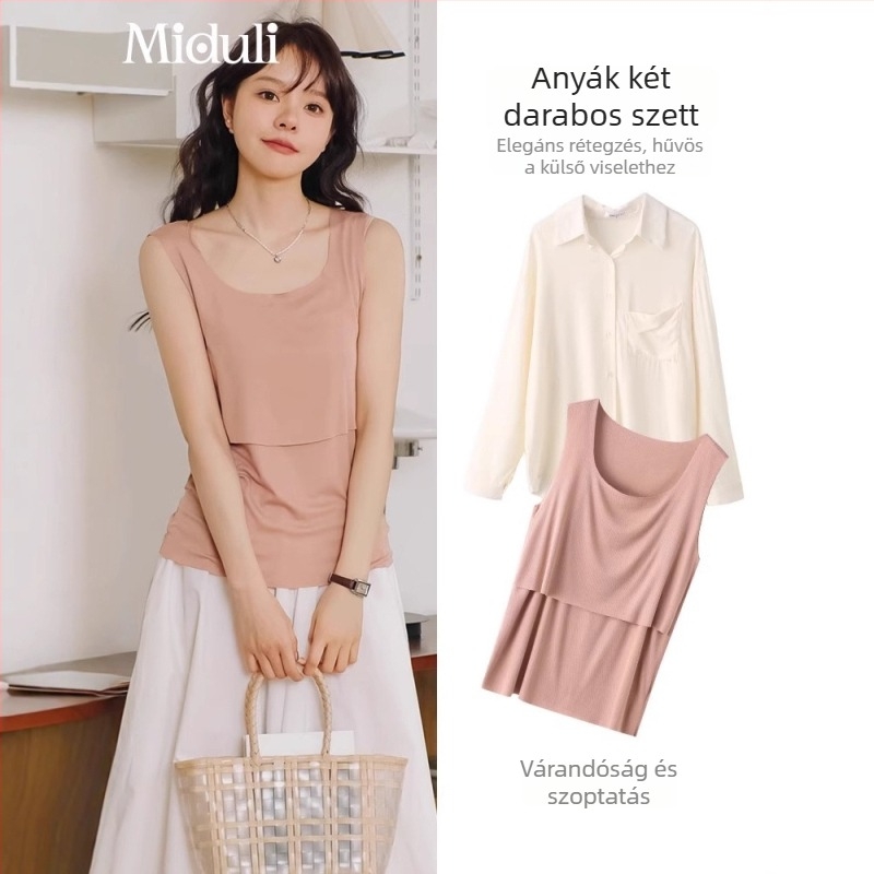 Szoptatós terhes felső - ujjatlan, kerek nyakú, karcsú szabás, nyílás a szoptatáshoz, poliészter-elasztán keverék