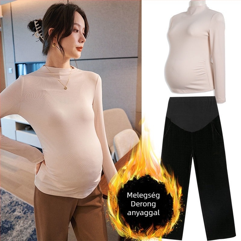 Kismama szett: chenille anyagú felső, hosszú ujjú, crop nadrág, poliészter 90–95%, őszi szezon