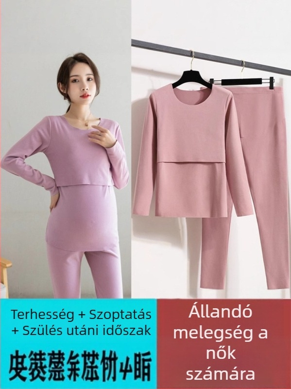 Kismama termosz szett De Rong anyagból – őszre-télre, hosszú ujjú, szoptatási nyílás, 90–95% poliészter, legfeljebb 30% spandex