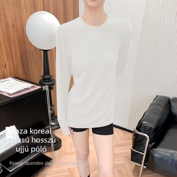Női kerek nyakú hosszú ujjú póló, lazán szabott, lélegző viszkóz-pamut-akril-spandex keverék anyag