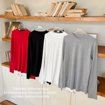 Női kerek nyakú hosszú ujjú póló, lazán szabott, lélegző viszkóz-pamut-akril-spandex keverék anyag
