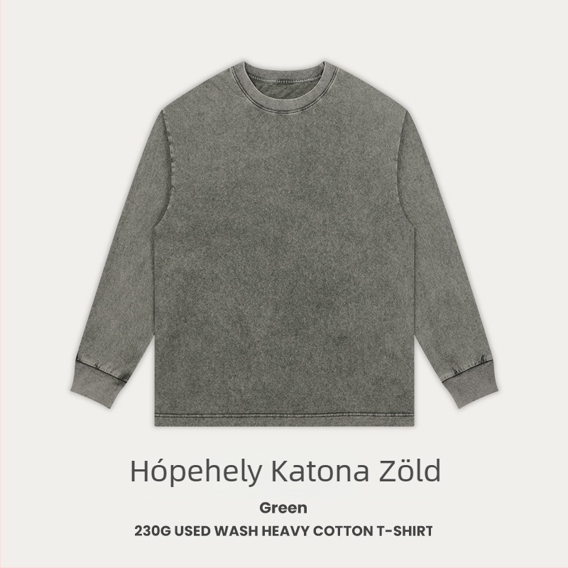 Retro pamut T-shirt, lazán szabott, hosszú raglán ujjakkal, kerek nyakú, 230 g combed cotton, 96%+ pamut