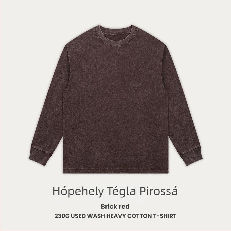 Retro pamut T-shirt, lazán szabott, hosszú raglán ujjakkal, kerek nyakú, 230 g combed cotton, 96%+ pamut