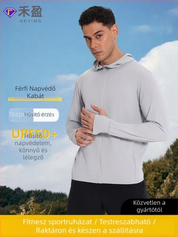 Uniszex kültéri szélvédő kapucnival SPF50 UV védelem, lélegző, gyorsan száradó poliészter anyag