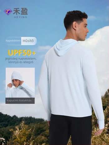 Uniszex kültéri szélvédő kapucnival SPF50 UV védelem, lélegző, gyorsan száradó poliészter anyag