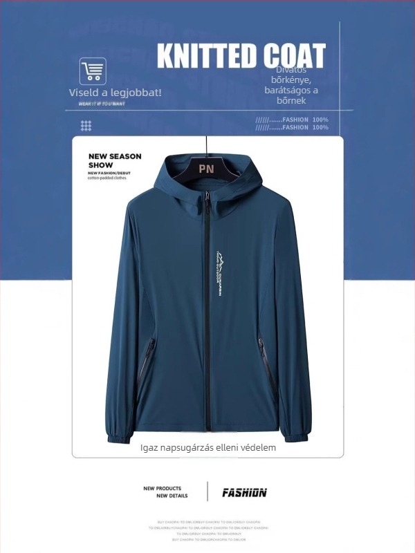 Kapucnis dzseki – vékony, 100% poliészter, természetes táj mintás print, 50% UV védelem