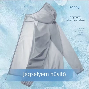 Férfi nyári kapucnis szélkabát, szellős Ice-Silk anyagból, poliészter keverék 30–50%, bő szabás