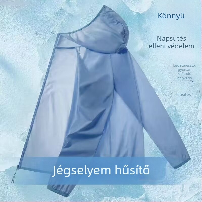 Férfi nyári kapucnis szélkabát, szellős Ice-Silk anyagból, poliészter keverék 30–50%, bő szabás