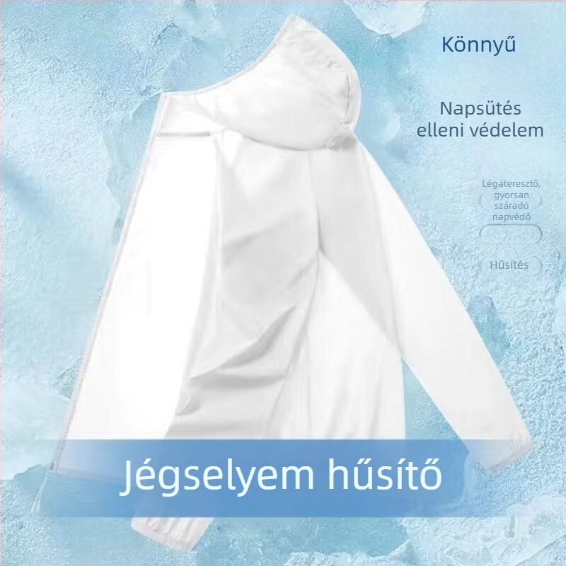Férfi nyári kapucnis szélkabát, szellős Ice-Silk anyagból, poliészter keverék 30–50%, bő szabás