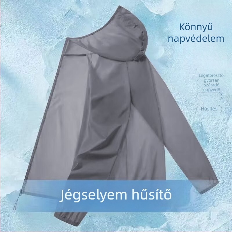 Férfi nyári kapucnis szélkabát, szellős Ice-Silk anyagból, poliészter keverék 30–50%, bő szabás