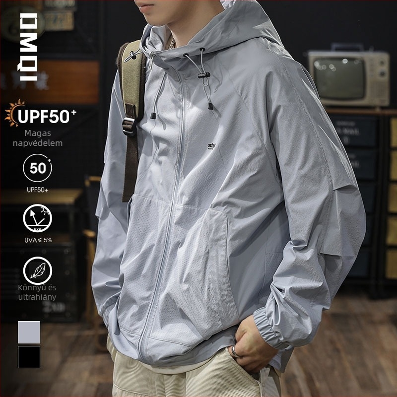 Napsugárvédő ruházat kapucnival, könnyű, bő szabású, UPF50+