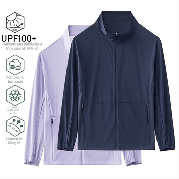 Nylon anyagú kültéri szélvédő kabát UPF50 UV-védelemmel, kapucnival, uniszex.