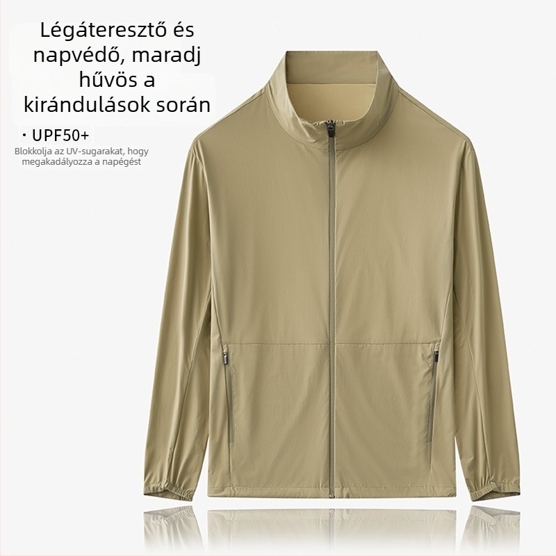 Nylon anyagú kültéri szélvédő kabát UPF50 UV-védelemmel, kapucnival, uniszex.